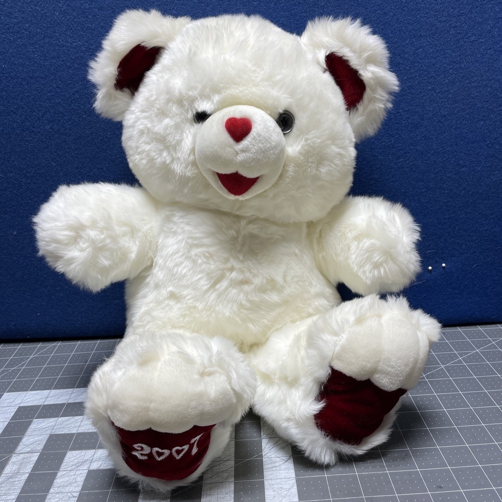 Dan Dee Collectors Choice White Teddy Bear 2007‎ Red Heart Nose & Paws Plush Toy